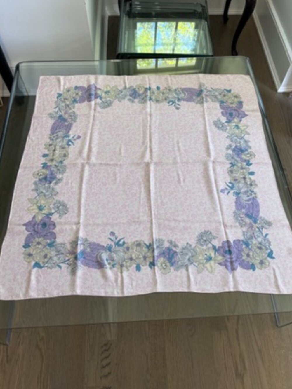 Vintage Japanese Silk Floral Scarf – Soft Pink & Purple, Great Condition - Picture 3 of 6